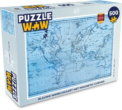 Puzzel Wereldkaart - Blauw - Lijnen - Legpuzzel - Puzzel 500 stukjes