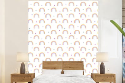 Behang - Fotobehang Regenboog - Vlinder - Baby - Breedte 225 cm x hoogte 280 cm