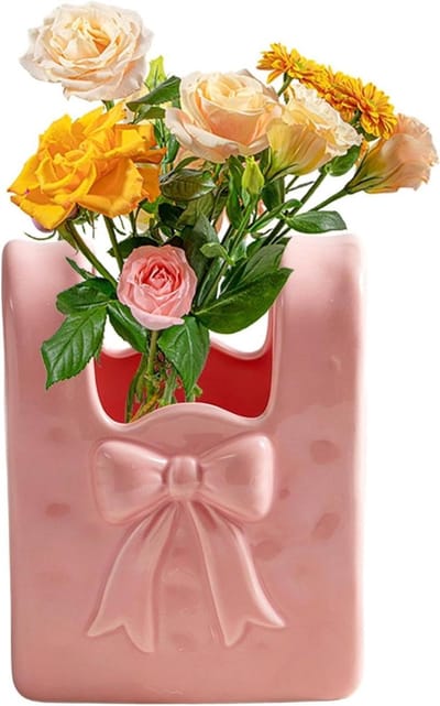 Portemonnee Vaas - Handtas Bloemenhouder - Decoratief Middelpunt - Unieke Boogvorm - 19.5 x 10.5 cm - Roze