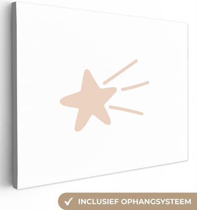 Canvasdoek kinderen - Kinderkamer decoratie - Vallende ster - Pastel - Sterren - Oranje - Wanddecoratie jongens - Meisjes - Canvas kids - 40x30 cm
