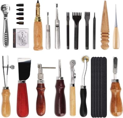 Candala 18 stks Lederen Karton Punch Gereedschap Kit Stitching Carving Werken Naaien Zadel Groover Lederen Craft DIY Tool, Perfect voor Stitching Ponsen Snijden Naaien Lederen Ambacht Maken