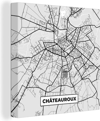 Canvas Schilderij Plattegrond – Châteauroux – Stadskaart – Kaart – Frankrijk - 20x20 cm - Wanddecoratie
