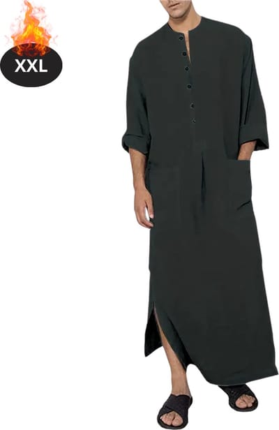 Nivard Islamitische Kleding - Djellaba Heren - Moslim Kleding - Arabisch Mannen Kaftan - Alhamdulillah - Donkergrijs XXL
