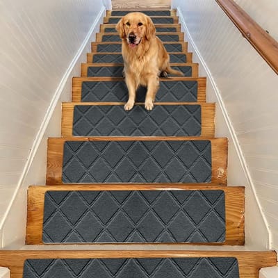Dailygoods - Traptredenmatten, 15 stuks, zelfklevende trapmatten, voor binnen, antislip, op maat te snijden, herbruikbaar, 55 cm x 19 cm (donkergrijs)