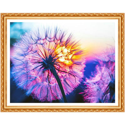 Broderie Diamant Point Complet Rond Pissenlit Violet 5D DIY Peinture Diamant Point de Croix Strass 20X30CM blue