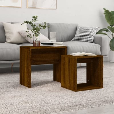 vidaXL - 2-delige - Tafeltjesset - bewerkt - hout - bruin - eikenkleur