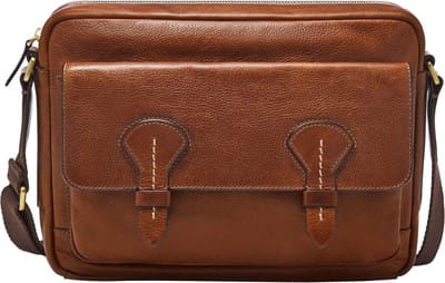 FOSSIL Schoudertas Laptoptas met laptopvak Bennett Courier Medium Brown Bruine