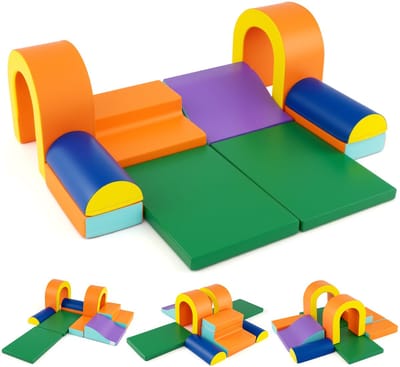 COSTWAY Schuimrubberen bouwstenen, zachte bouwstenen voor baby's, om te kruipen, klimmen en glijden, reuzenbouwstenen van PU en schuim, grote bouwstenen XXL, voor kleine kinderen vanaf 1 jaar, 10