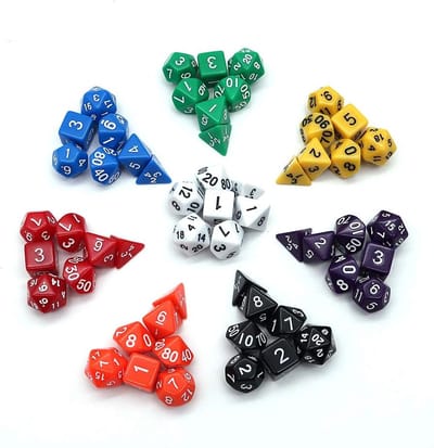 Thijox - 56 Stuks Polyedrale Dobbelstenen Set - D&D en RPG Kleurgecodeerd - 8 Sets - Zwart, Wit, Rood, Geel, Groen, Oranje, Paars, Blauw - Duurzaam Ac