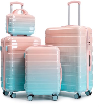 4-delige Kofferset – PC – Handbagage & Check-in Koffers –14 inch / 20 inch / 24 inch / 28 inch – Cijferslot – 360° Geruisloze Wielen – roze