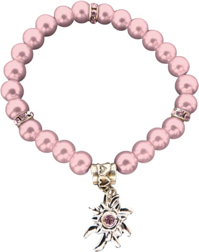 Haus Huberts Oktoberfest Armband - Roze Parels en Edelweiss - Dirndl Verkleedaccessoire - One size - Volwassenen