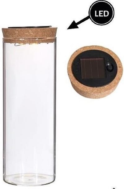 Reageerbuisje Ø8 h: 23 cm met licht + zonnepaneel kurk (1 stuk)