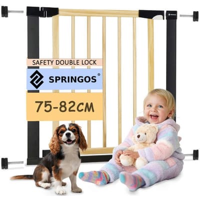 Springos Traphekje | 75 - 82 cm | Traphek | Veiligheidshekje | Metaal | Hout | Bruin | Zwart