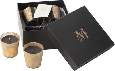 J-Line geurkaars M-Chic - Oud & Amber - glas - goud/zwart - 20U - doos van 4