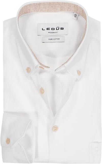 Ledub modern fit overhemd - Oxford - wit - Strijkvriendelijk - Boordmaat: 38 (EU maat: S)
