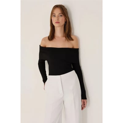 Off Shoulder Madonna Kraag Gebreide Top
