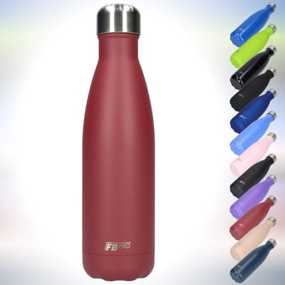 FBFS102, Thermosfles, Drinkfles, Waterfles - Modern & Slank Design - Thermos Fles voor de Warme en Koude Dagen - Dubbelwandig - Robuuste Thermoskan - 500ml - Matte Bordeaux Red- Mat Bordeaux Rood