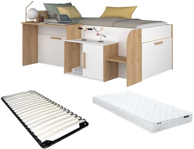 Vente-unique Combinatiebed hout natuurlijk licht 90 x 200 cm