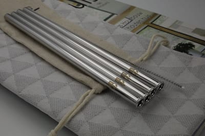 RietjesFabriek Smoothie Rietjes (10mm - extra dik) - Zilver - Recht - Met herbruikbaar zakje en schoonmaakborsteltje - Setje van 4
