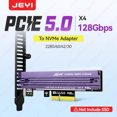 JEYI M.2 NVMe naar PCIe 5.0 uitbreidingskaart met aluminium koellichaam 128Gbps M.2 SSD NVME conversiekaart M.2 naar PCIE 5.0 X1/X4/X16