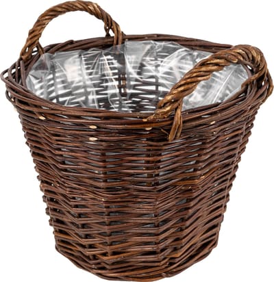 Creative Home Rieten Bloempot met Folie en Handvat | 30 x 30 x 30 cm (+/- 2 cm) | Ovale Handgeweven Plantenbak voor Bloemen Planten Balkon