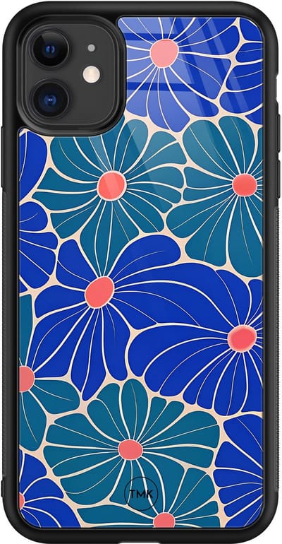 Hoesje geschikt voor Apple iPhone 11 - Indigo bloemen - Blauw - TPU luxe case (glossy toplaag) - Bloemen - Hardcase backcover zwart