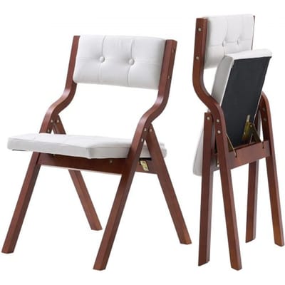 VEVOR Opvouwbare tuinstoel met gevoerd kussen en houten frame, 2 stuks, moderne eetkamerstoel voor keuken, kantoor, feest, keukenstoel, draagvermogen tot 180 kg (per stuk), opvouwbaar, bruin + wit, ruimtebesparend