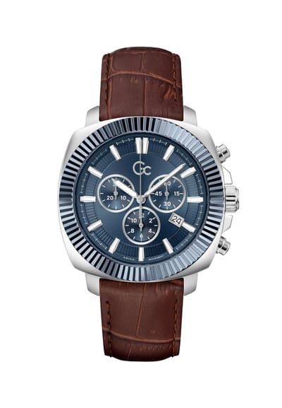 Gc Gc Flair Coussin Chrono Leather Quartz Chronograafhorloge Bruin Kast Gemaakt Van 100% Roestvrij Staal En Een Armband Van 100% Echt Leer 44 Z46004G7MF