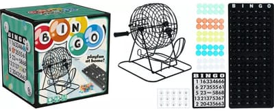 Zwarte Bingomolen met Speelbord Bingokaarten en Fiches.