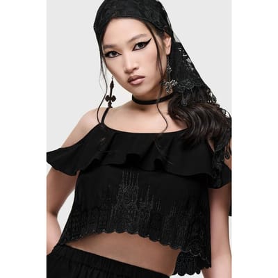 Killstar - Gothic Top - Cathedral Gardens - Thorned Spire Off the Shoulder Top - XS tot XXL - voor Vrouwen - zwart