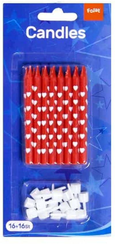 Folat - Candleset Printed Hearts /16+16 - Valentijnsdag versiering - Valentijnsdag cadeau - valentijnsdag