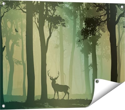 Gards Tuinposter Hert in het Bos - Silhouet - 80x60 cm - Tuindoek - Tuindecoratie - Wanddecoratie buiten - Tuinschilderij