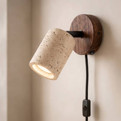 Lucande - wandlamp - 1licht - Walnoothout, beton - H: 16.4 cm - GU10 - beige, donker hout