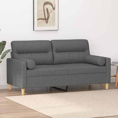 vidaXL - Tweezitsbank - met - sierkussens - 140 - cm - stof - donkergrijs