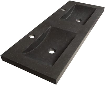 Brauer Magma Wastafel - 120 cm - met 2 Spoelbakken en 2 Kraangaten - Natuursteen Basalt Antraciet