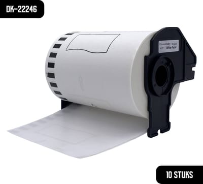 DULA Brother Compatible DK-22246 - Doorlopende labelrol - 10 rollen - 103 mm x 30,48 m - Zwart op wit - Papier
