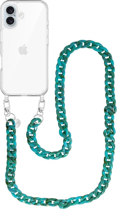 xoxo Wildhearts siliconen hoesje - Geschikt voor iPhone 16 - Blue Ocean - Lang Koord - Telefoonhoesje - Hoesje met koord - telefoonkoord - Transparant hoesje - Lang blauw koord