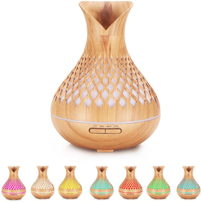 Luchtbevochtiger - Humidifier 500ML - Vernevelaar - Waterverdamper - 7 kleuren LED - Lichte Houtnerf