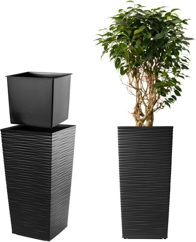 KADAX Bloempot, bloembak van kunststof, plantenbak voor bloemen, binnen en buiten, tuin, balkon, terras, huis, weerbestendig, imitatie rotan (75,5 cm hoog, zwart)
