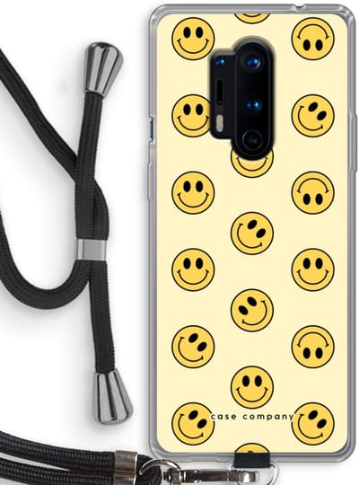 Case Company® - Hoesje met koord geschikt voor OnePlus 8 Pro hoesje met Koord - Smiley N°2 - Telefoonhoesje met Zwart Koord - Bescherming aan alle Kanten en Over de Schermrand