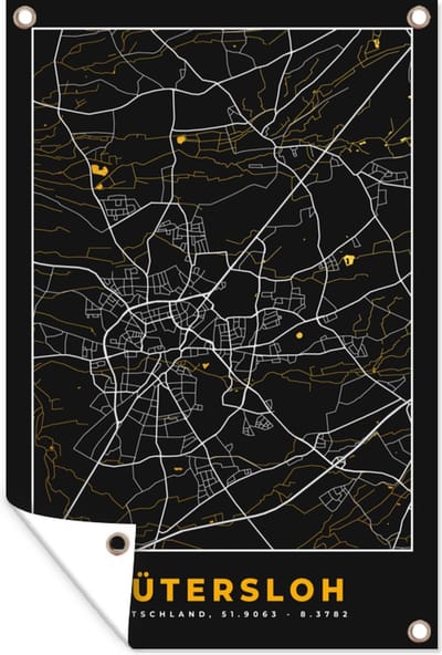 Muurdecoratie Gütersloh - Duitsland - Plattegrond - Kaart - Stadskaart - Goud - 120x180 cm - Tuinposter - Tuindoek