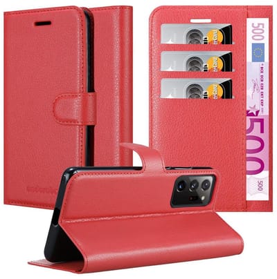 Cadorabo Hoesje geschikt voor Samsung Galaxy NOTE 20 PLUS in KARMIJN ROOD - Beschermhoes met magnetische sluiting, standfunctie en kaartvakje Book Case Cover Etui