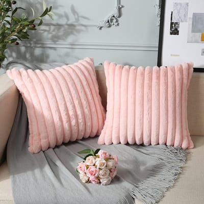 REDOM Sierkussenhoezen Set van 2 - 45x45 cm - Verborgen Rits & Decoratieve Kwastjes - Voor Bank, Bed en Fauteuil - Pluche - Roze