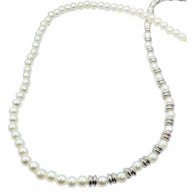 Parel ketting -wit Zilverkleur-Twinn-Stretch 55 cm synthetische - Charme Bijoux