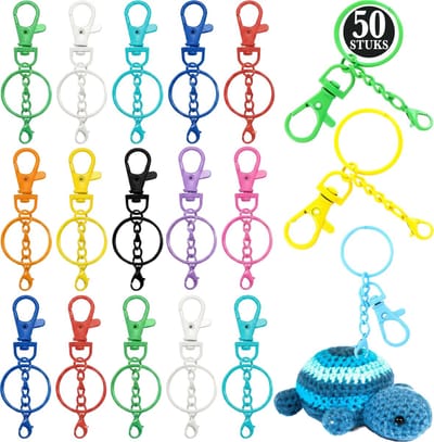 50 Stuks Karabijnhaak met 50 Sleutelringen Kleur - Musketonhaak Sleutelhanger - Keychains voor Volwassenen - Sieraden Maken Mini Musketon ringetjes - Auto Klein Carabiner Sleutel Hanger, Houder - DIY Karabijn Haak Ringen - Karabijnsluiting Hobby