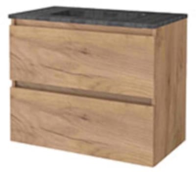 Basic-Line Start 46 Badkamermeubelset - 80 x 46 cm - Greeploos - 2 Lades - Hardstenen Wastafel - 1 Kraangat - Whisky Oak