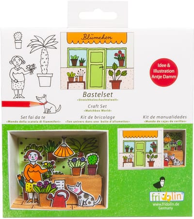 Fridolin luciferdoosje knutselset bloemenwinkel miniatuur cadeau.