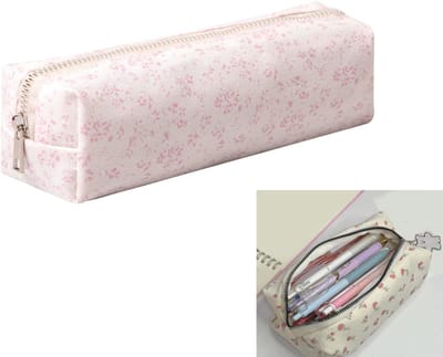 KZQ Schattige pennenzak esthetisch roze bloemenprint voor studenten potlood etui opbergtas voor pennen munten en make-up kantoororganizer voor kinderen tieners school