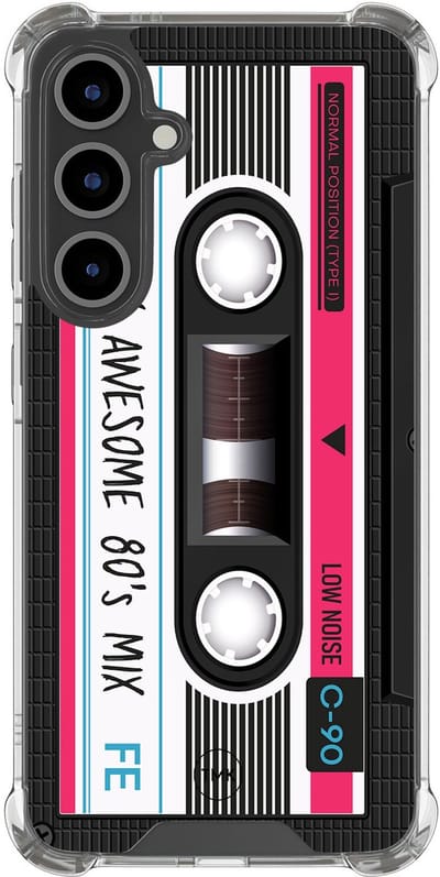 Shockproof hoesje geschikt voor Samsung Galaxy S25 FE - Cassette - Schokbestendig - Verhoogde randen - TPU case - Extra Sterke Back Cover - Print - Transparant, Zwart