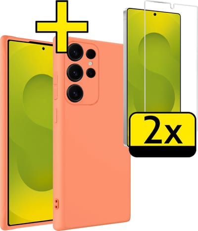Hoesje - Met 2x Screenprotector - Geschikt voor Samsung Galaxy S25 Ultra - Sterk & Shockproof - Back Cover - Siliconen Case - Telefoon Hoes - Telefoonhoesjes - Perzik